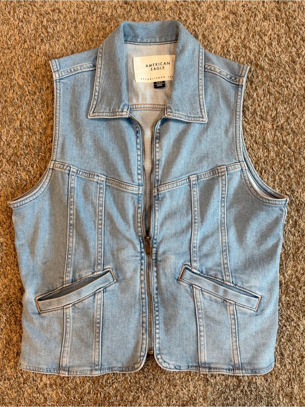 American Eagle Outfitters Light Blue Denim Vest